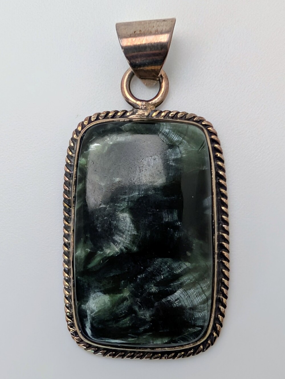 Seraphinite S925 Sterling Silver Gemstone Rectangle Pendant